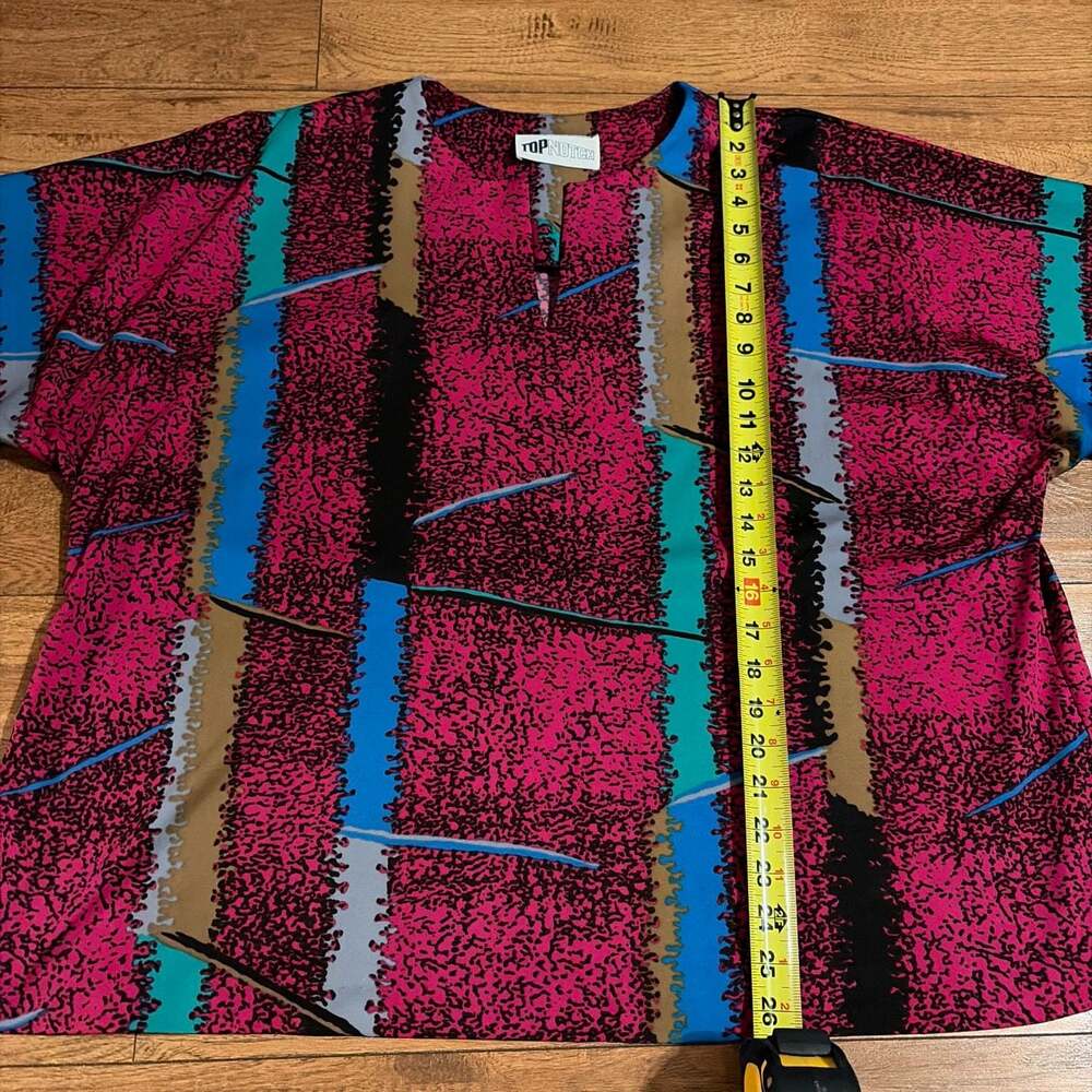 Topnotch Vintage 80s Abstract Graphic Print Keyhole Neck Blouse Top - Picture 6 of 6